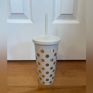 Kate Spade New York Gold Polka Dot 16 Oz Tumbler Cup with Straw and Lid